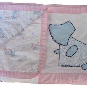 VTG Sunbonnet Sue Lap Crib Quilt Patchwork Pink Blue Backed w MCM Cat Print USA